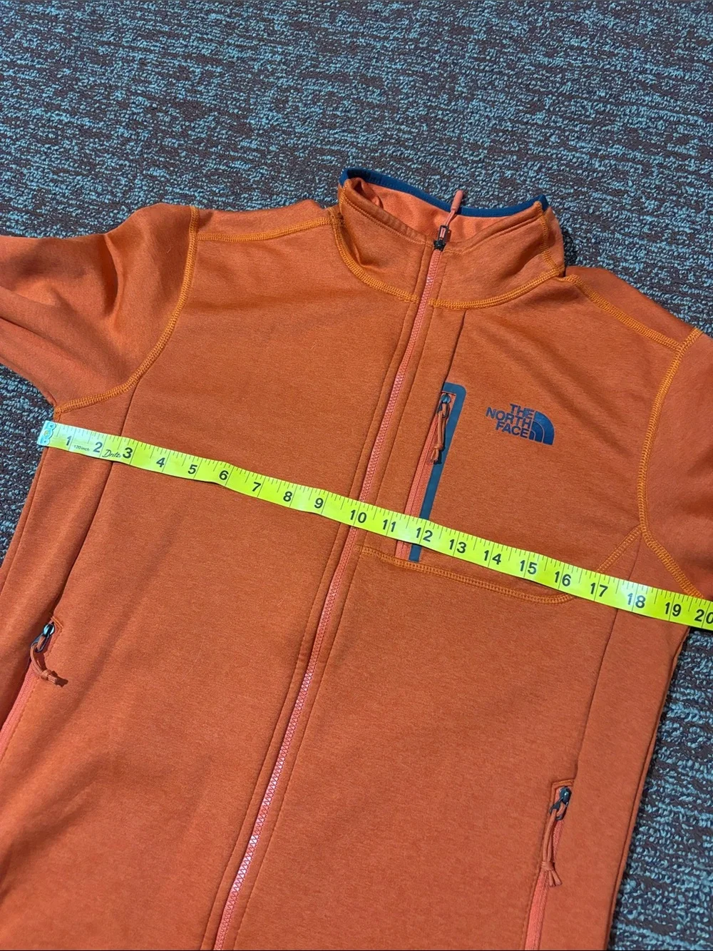 The north face skyline full zip fleece jacket logo stretch orange/navy small